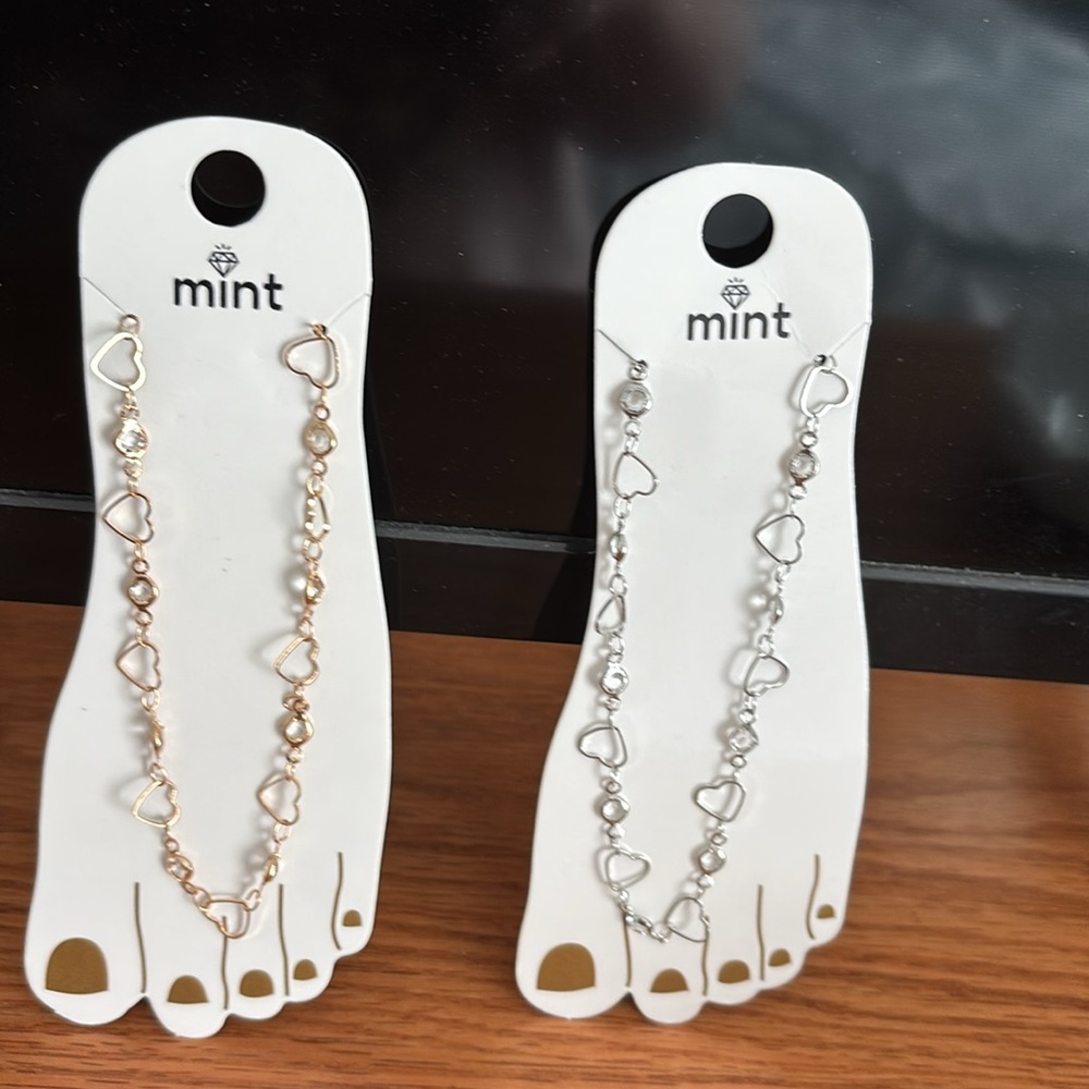 Mint Heart Chain Anklet in Gold and Silver - Picture 4 of 4